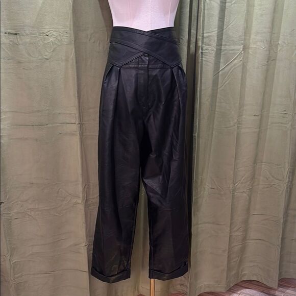 House of CB High-Waisted twisted waistband Black Leather Pants, S - Picture 1 of 11